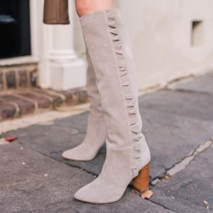 NEW Joie Laisha Knee High Ruffle Boots Grey 6.5